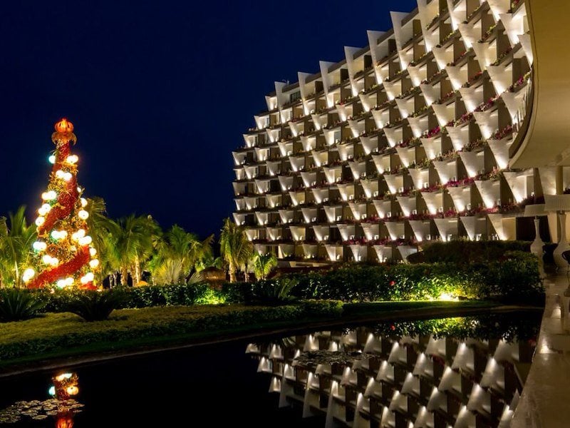 A building with lights on it