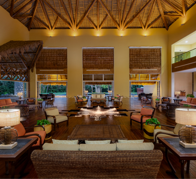 large fireplace in lobby of Grand Velas Riviera Maya - Quintana Roo