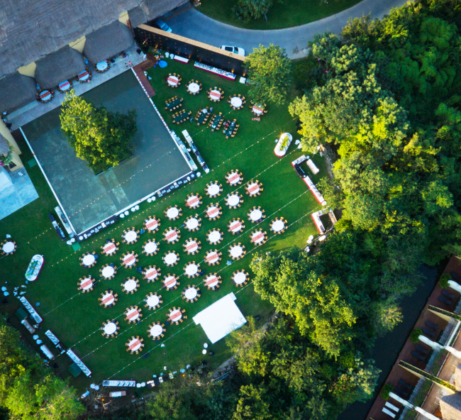 Aerial view of lawn at Grand Velas Riviera Maya for meetings.